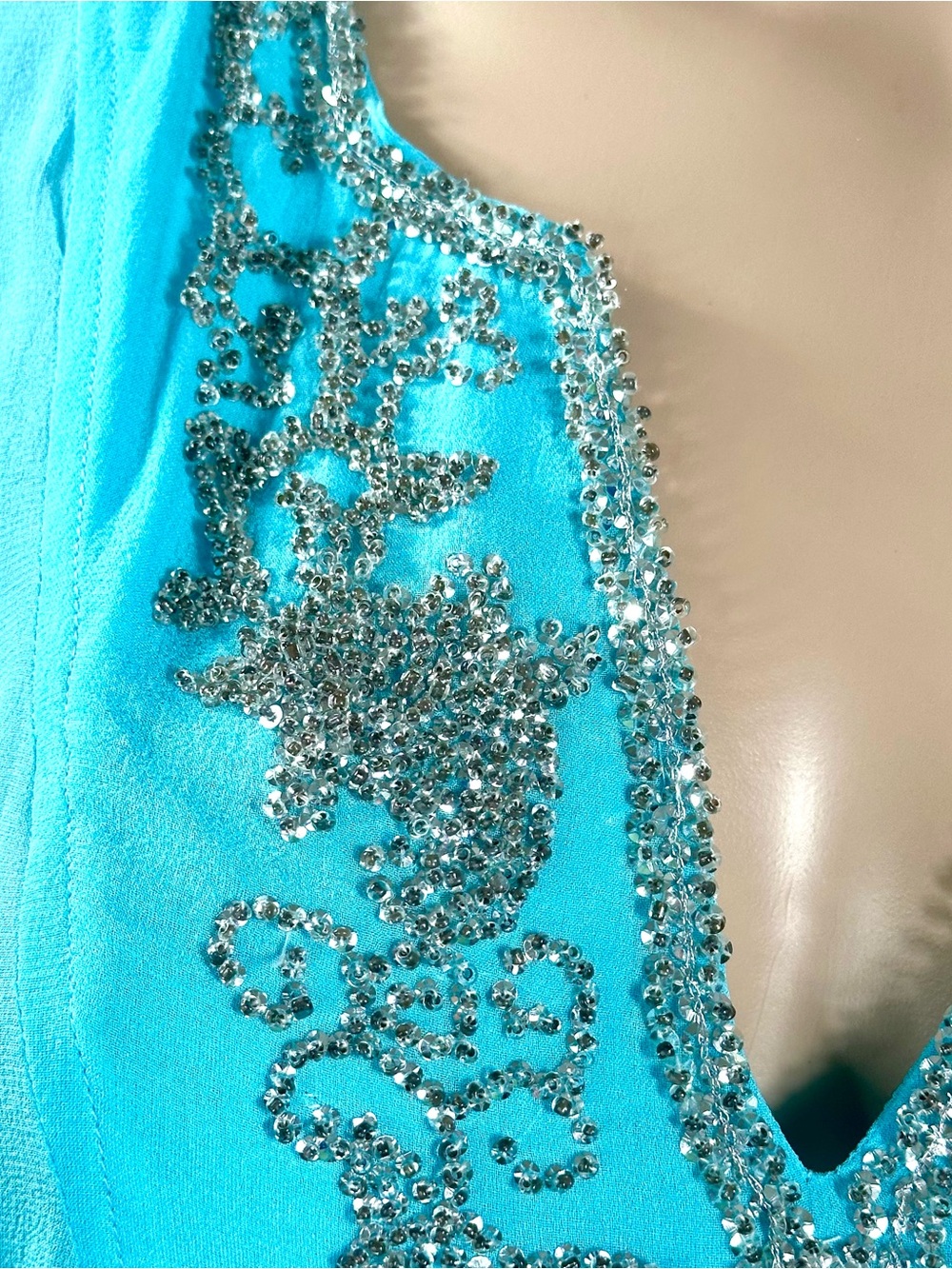 Vintage YAE Saint-Tropez sheer turquoise tunic cover-up blouse built-in tie Sz M - Picture 8 of 13